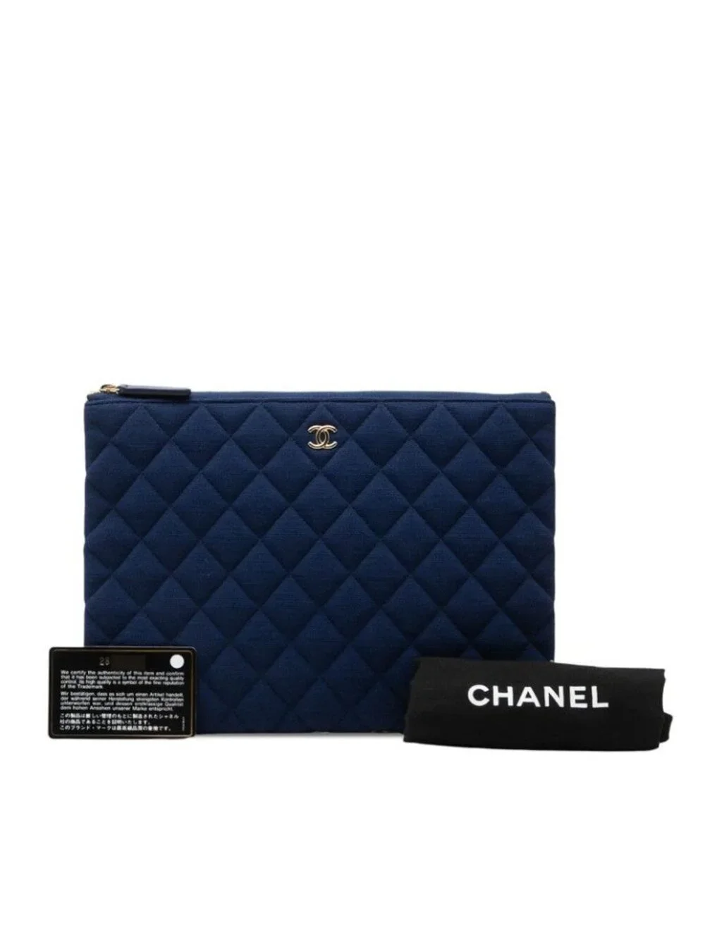 Chanel Quilted Clutch Navy Canvas